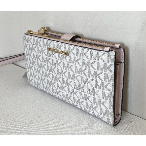 New Michael Kors Jet Set Travel Double zip wristlet wallet Vanilla Powder Blush - Picture 3 of 7